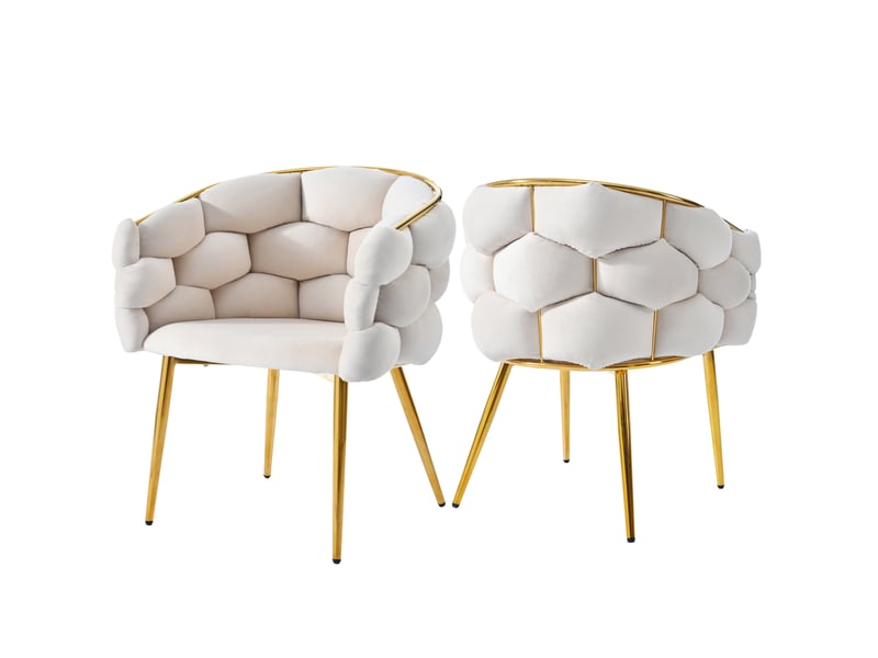  Lot de 2 chaises de salle à manger 44x41x74 cm, velours beige, pieds en fer doré, dossier ergonomique, style moderne  - Conforama A