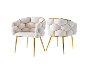 Lot de 2 chaises de salle à manger 44x41x74 cm, velours beige, pieds en fer doré, dossier ergonomique, style moderne