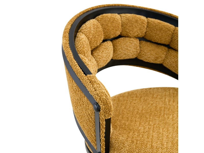  Tabouret de bar en velours avec dossier tressé et repose-pieds, design moderne noir et jaune  - Conforama E