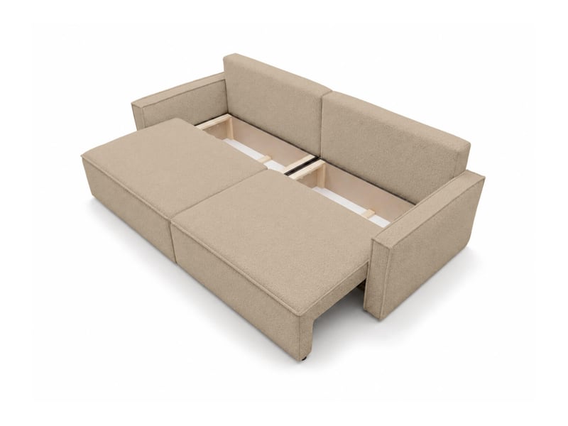  Farah - canapé droit 3 places convertible accoudoirs slim en tissu bouclettes généreuses  - Conforama D