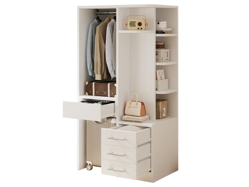  Armoire pour enfant, avec penderie, 3 tiroirs, étagères multi-niveaux, multifonction, 70 × 45 × 135 cm, blanc  - Conforama A