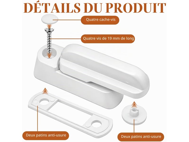  Lot de 2 verrous de fenêtre en alliage d'aluminium pour fenêtres et portes upvc  - Conforama B