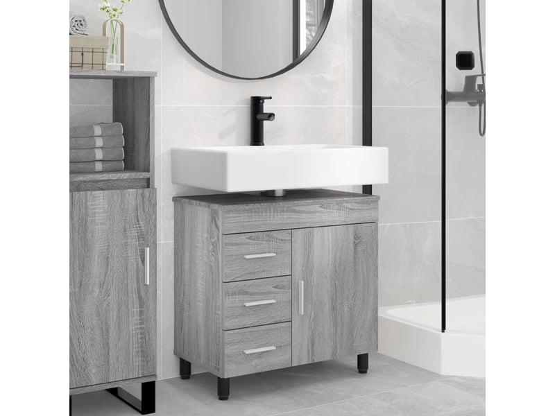  Unité de vanité de salle de bain, meuble de rangement sonoma gris 60x35x60 cm shl4455  - Conforama B