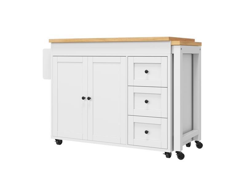  Buffet extensible cuisine blanc, meuble rangement avec 3 tiroirs et roulettes, design moderne pour salle à manger  - Conforama A