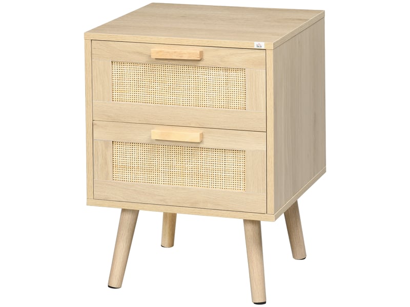  Table de chevet bohème à 2 tiroirs pour chambre à coucher, 40 x 40 x 56 cm, couleur bois naturel  - Conforama B