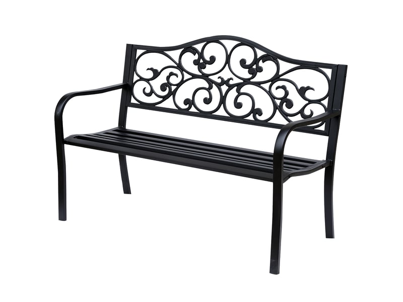  Banc de jardin 2 places avec dossier décoré en fonte et métal, 127 x 60 x 89 cm, noir  - Conforama A
