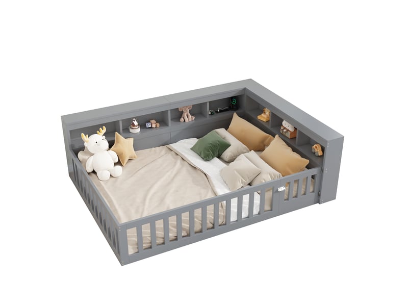  Lit 2 places 140x200 cm avec rangement, prises usb et sommier gris  - Conforama A