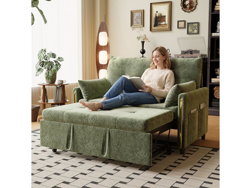  Canapé droit convertible 2 places en chenille vert, dossier réglable, 125 cm IKSETERA TRADING LTD - Conforama D