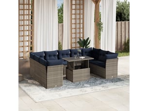 Vidaxl ensemble de canapé de jardin 10 pcs avec coussins gris résine tressée