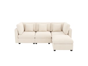 Canapé d'angle réversible fixe SAPGAKS 4 places Velours côtelé beige avec coffre de rangement