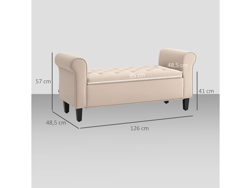  Banc coffre de rangement tissu aspect velours beige 126 x 48,5 x 57 cm  - Conforama C
