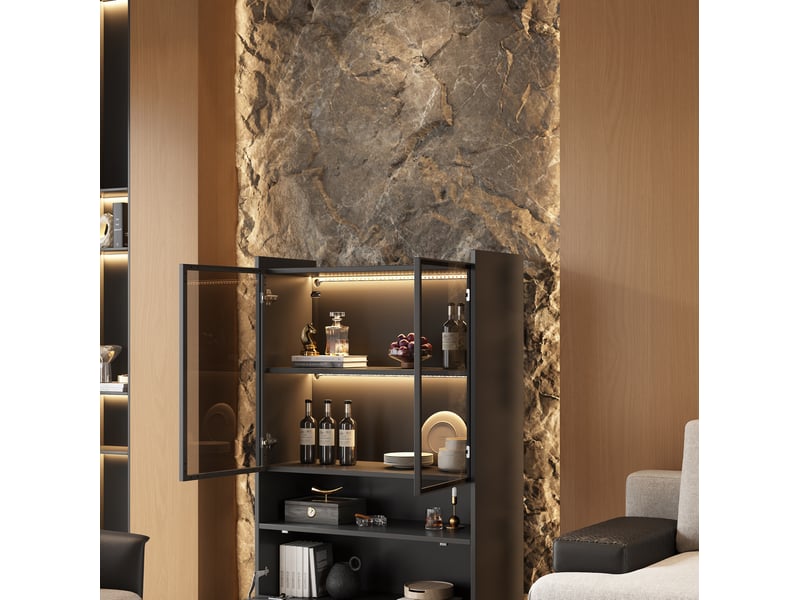  Vitrine,80x35x120 cm,avec éclairage led,panneau de particules,noir mat  - Conforama D