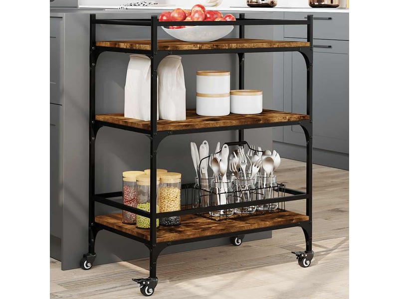  Desserte de cuisine, chariot de rangement chêne fumé 65x40x86,5 cm bois d'ingénierie  - Conforama B