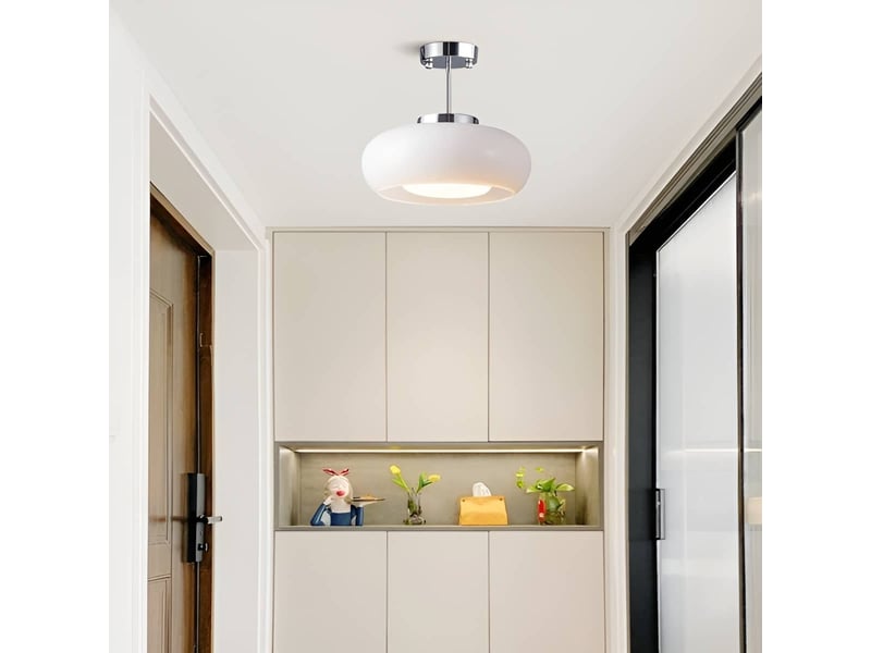  Plafonnier chrome 12 w ø28 cm, design moderne mid-century, lampe de plafond nordique  - Conforama E