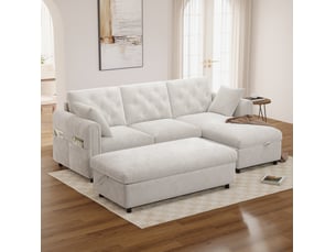 Canapé droit convertible <strong>MAISENTIEL</strong> <strong></strong> 3 places Polyester beige avec coffre de rangement