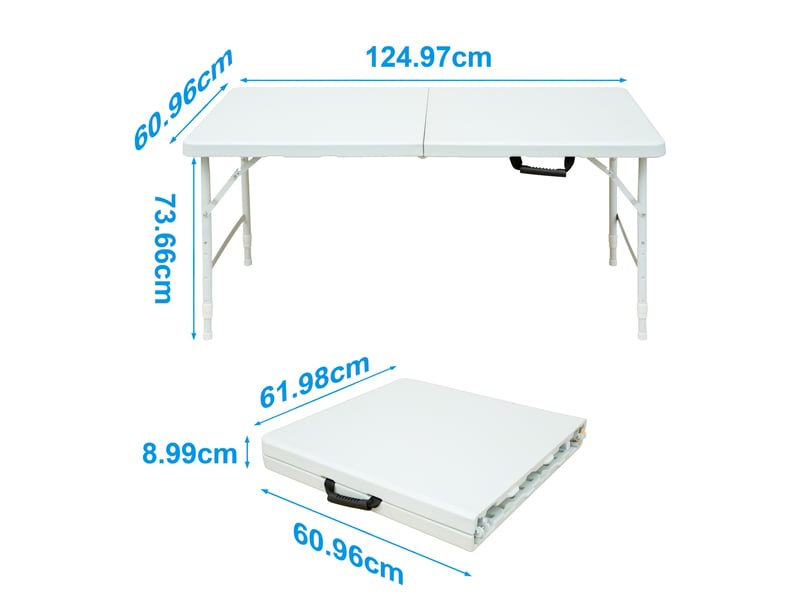  Table de jardin pliante 124,97 x 60,96 cm blanche, hauteur réglable 58 à 73,66 cm, structure acier  - Conforama C