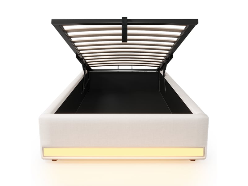  Lit coffre 90x200 cm beige avec led, usb et type-c, poches de rangement, sans tête de lit  - Conforama A