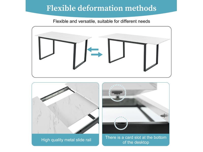  Table extensible 140180x80x75 cm avec 8 chaises – blanc et gris – ensemble salle à manger moderne  - Conforama E