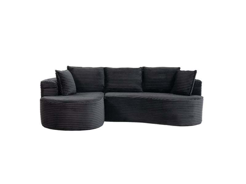  Canapé bogesofa 3 places 250x152x82 cm avec coussin, porte-gobelets et poche latérale, gris foncé  - Conforama A