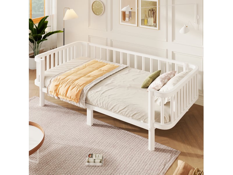  Lit banquette modenvie 90 x 200 cm en métal avec sommier à lattes renforcées blanc, convertible en canapé  - Conforama B