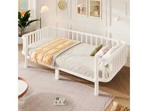 Lit banquette modenvie 90 x 200 cm en métal avec sommier à lattes renforcées blanc, convertible en canapé
