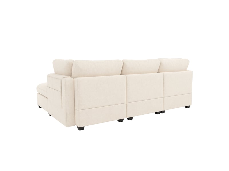 Canapé d’angle modulable avec rangement xl 4 places 226 x 147 x 81 cm canapé en l avec méridienne et pouf chenille beige - Conforama C