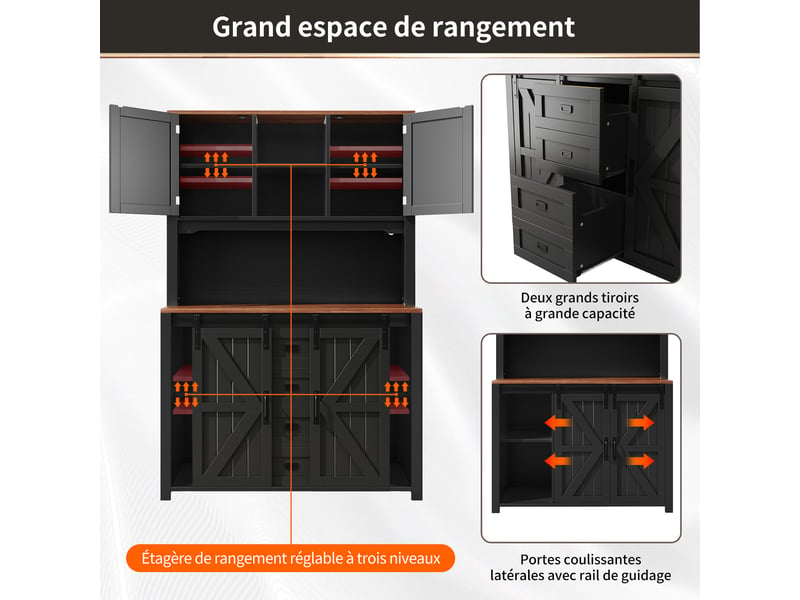  Meuble de cuisine noir de 115 cm de largeur muvano, portes coulissantes et éclairage led  - Conforama R
