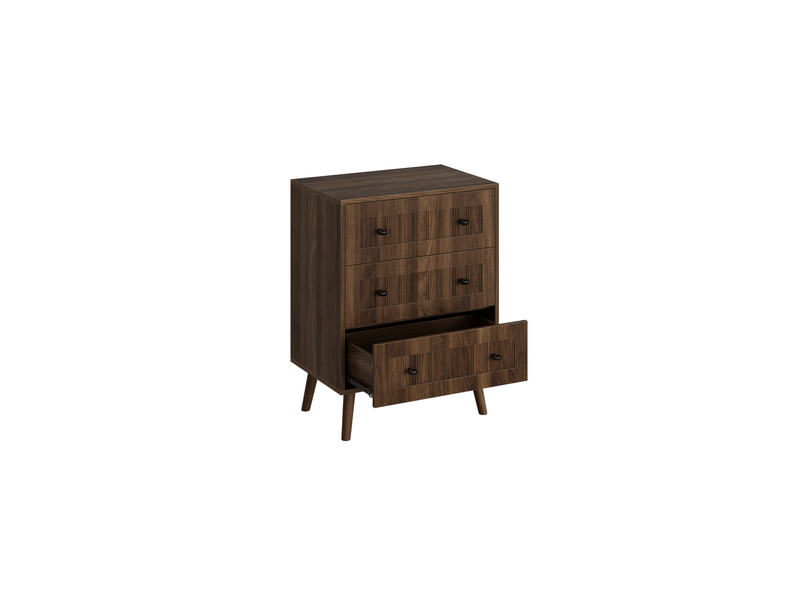  Commode moderne avec 3 tiroirs 60x40x79 cm, meuble de salon, armoire de rangement, poignées métal, mdf, couleur noyer  - Conforama A