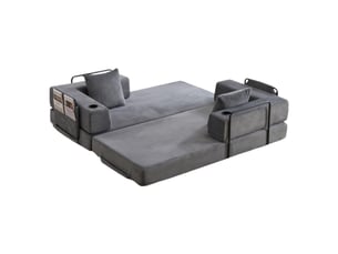 Canapé droit convertible <strong>STILVORA</strong> <strong></strong> 2 places Velours côtelé gris avec coffre de rangement