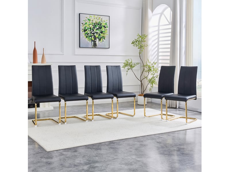  Chaise de salle à manger lot de 2 ergonomique, structure métallique, revêtement en pu noir et doré  - Conforama D