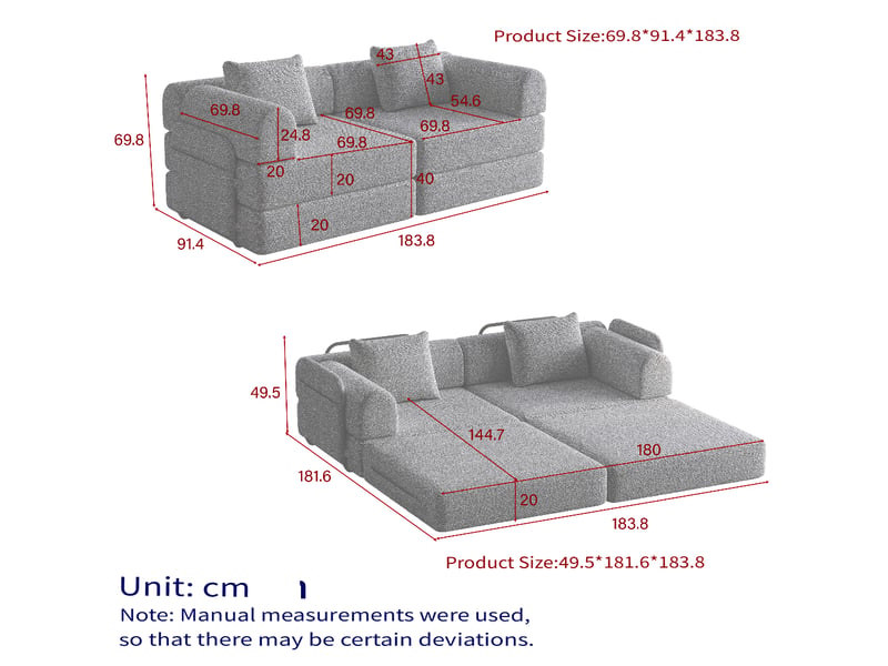  Canapé-lit 2-en-1 en chenille, 2 places, avec rangement dans l’accoudoir, structure en acier, configuration modulable  - Conforama E