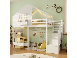 Lit superposé 90x200 cm <strong>MERAX</strong>  <strong>lit enfant blanc</strong> coloris blanc