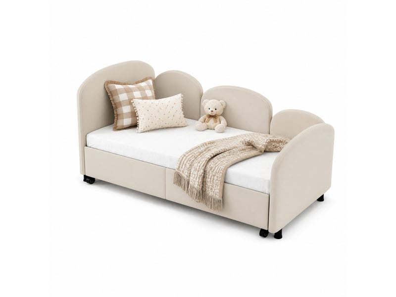 Lit banquette enfant tcqpz avec tiroirs de rangement 90 x 200 cm velours beige - Conforama A