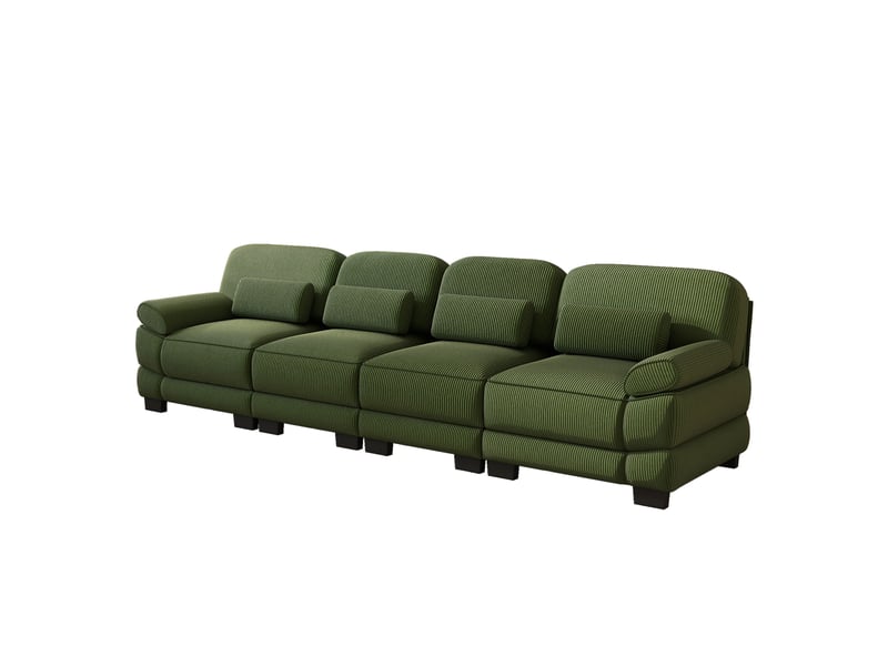  Canapé modulable 4 places, tissu cord doux et agréable, coussins lombaires, salon, connecteurs pour structure stable, vert  - Conforama A