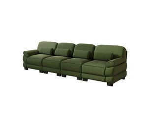 Canapé modulable 4 places, tissu cord doux et agréable, coussins lombaires, salon, connecteurs pour structure stable, vert