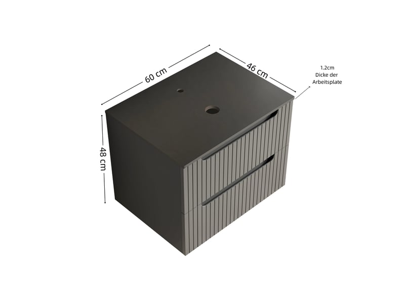  Meuble sous vasque avec 2 tiroirs et plan en pierre frittée moderne pour salle de bain gris foncé 59,5 × 45,5 × 48 cm  - Conforama C