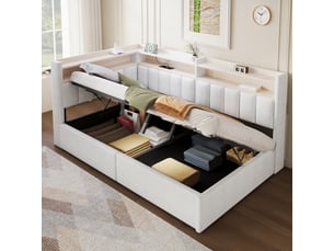 Lit banquette 90x200 cm <strong>SAPGAKS</strong> <strong></strong> coloris blanc
