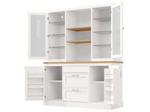 Buffet cuisine blanc mdf 185x140cm avec 3 tiroirs et éclairage led intégré pour rangement vaisselle