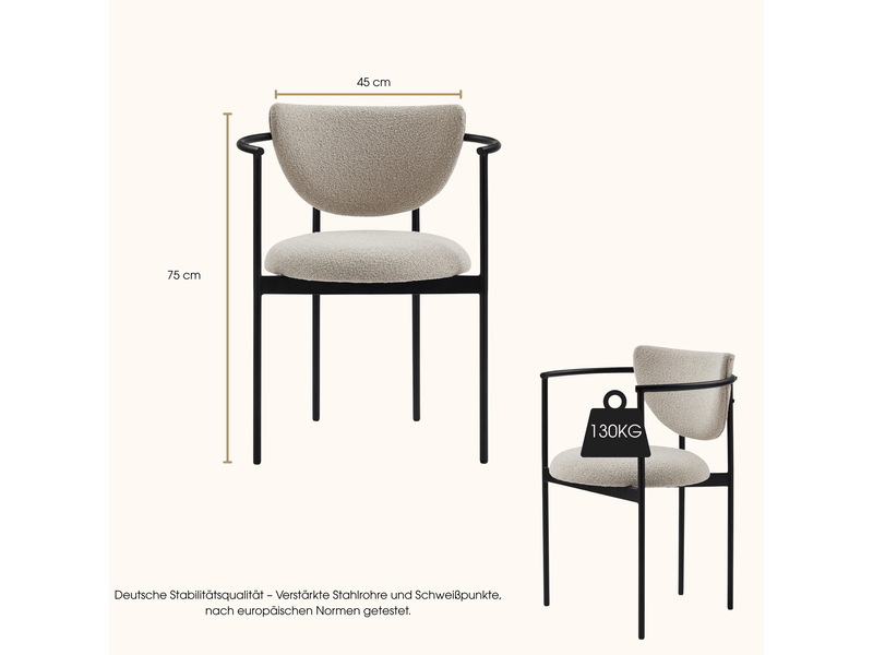  Lot de 2 chaises de salle à manger,78x60x56 cm,avec accoudoirs,tissu,kaki  - Conforama C
