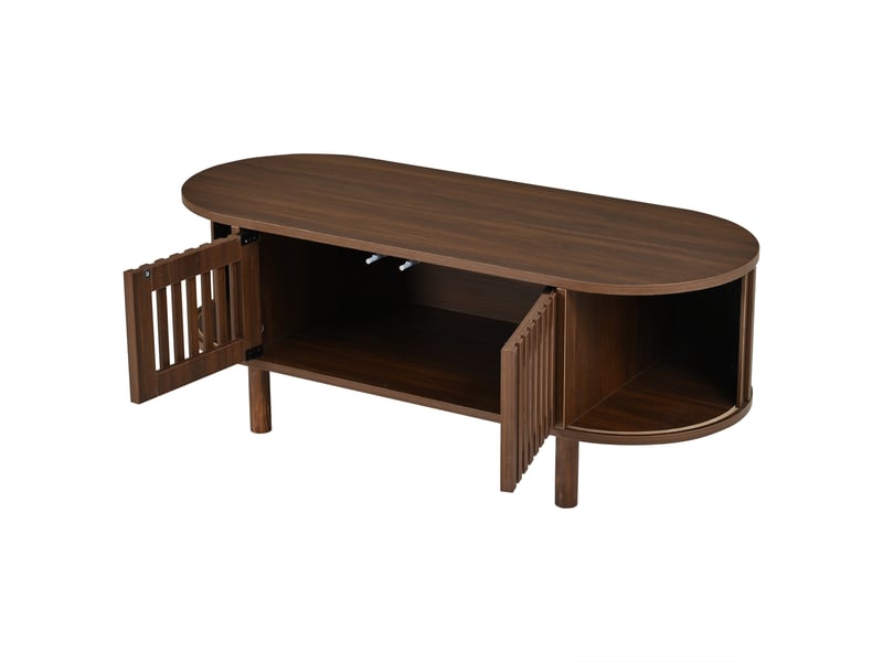  Table basse ovale avec 2 portes et porte coulissante pour salon en mdf 100×40×38 cm noyer  - Conforama C