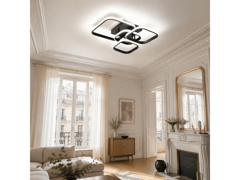  Plafonnier led moderne 4 carrés, l46 x l41 x h10 cm, lampe de plafond 35 w 3033 lm, noir sable, 3 cct mémoire, salon, chambre, cuisine  - Conforama B