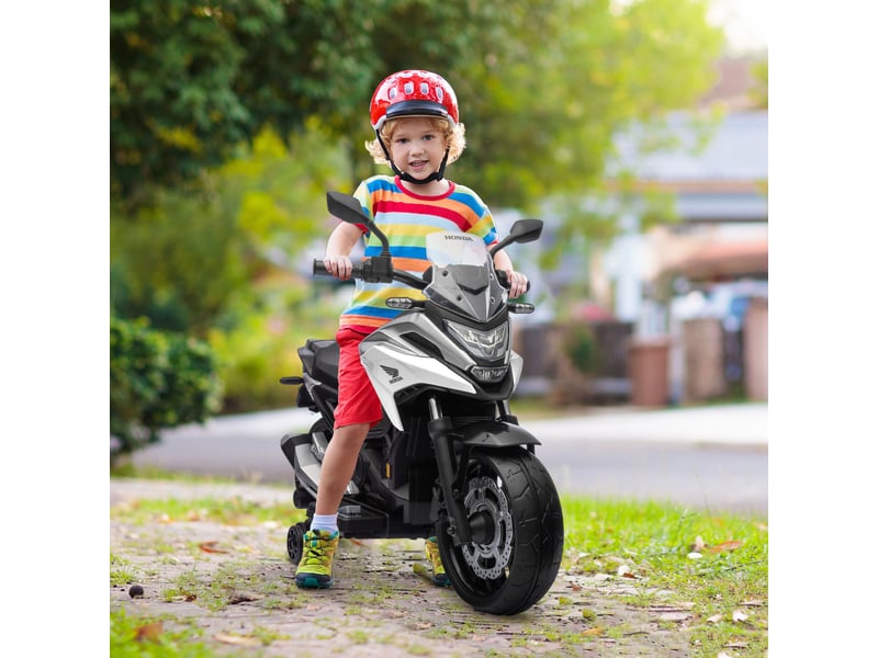  Moto électrique pour enfants, honda, 3 kmh, musique et lumières, 3-6 ans, jusqu'à 30 kg, blanche  - Conforama D