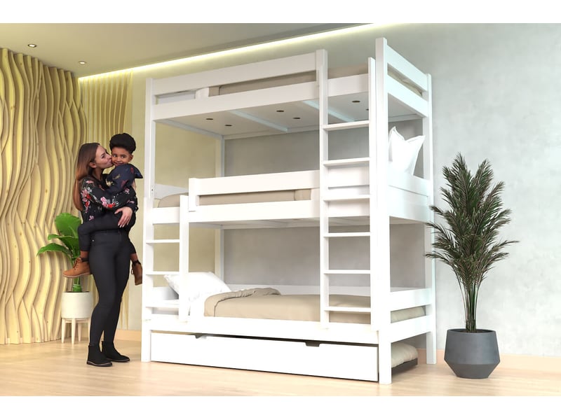 Lit superposé 4 places 80x190 en bois massif abc, blanc TRI480-LB - Conforama B