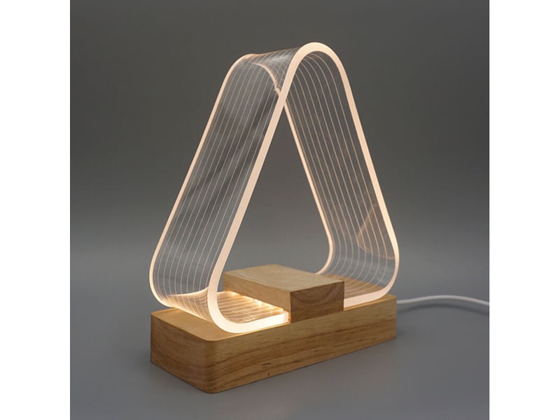  Lampe de table de chevet triangle nordique led blanche chaude, chargeur, acrylique, chambre salon  - Conforama D