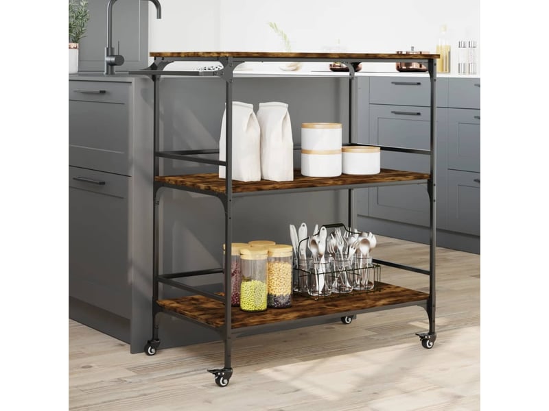  Desserte de cuisine, chariot de rangement chêne fumé 100,5x50x105 cm bois d'ingénierie  - Conforama D