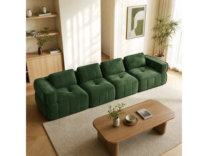 Canapé 4 places, revêtement en tissu, sans assemblage, vert - Conforama B