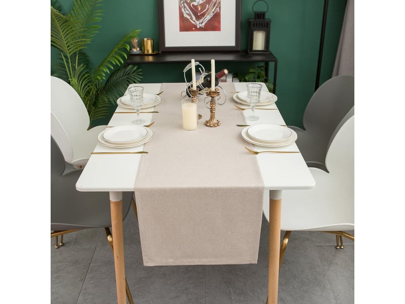 Chemin de table élégant - 40x180 cm - effet lin déperlant et imperméable - beige - Conforama C