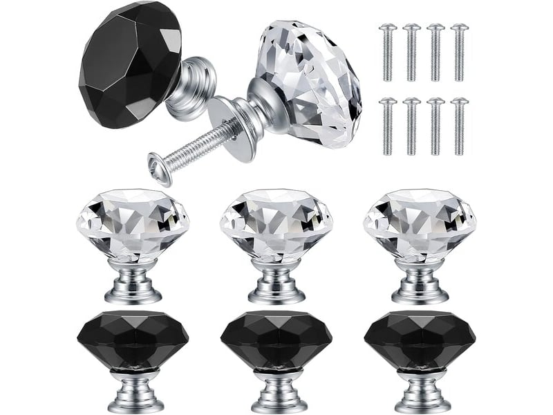  Set de 8 poignées en cristal de 30 mm, poignées transparentes pour portes, meubles et tiroirs  - Conforama E
