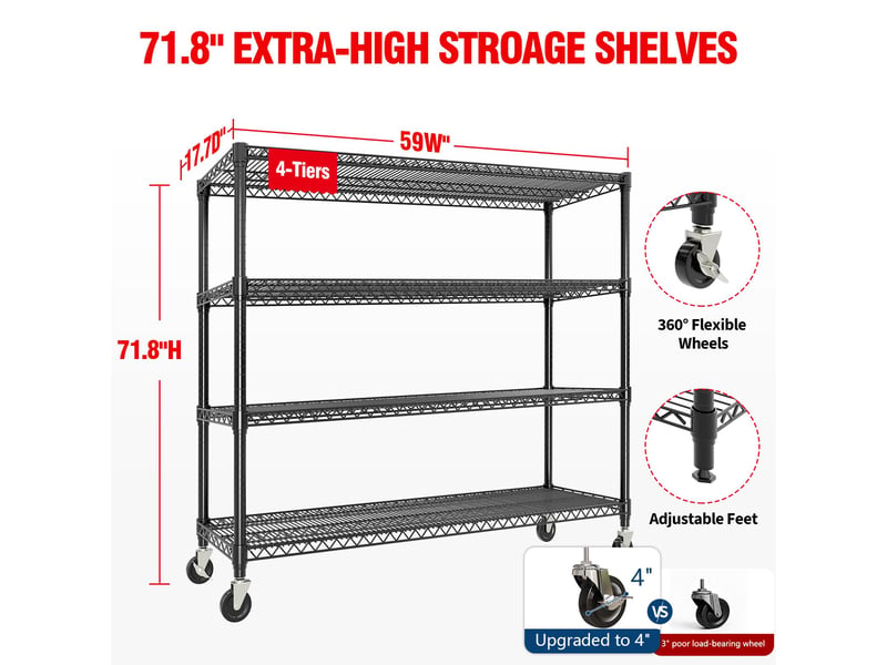  Rayonnage étagère métallique roulante ultra-résistante – rangement lourd garage, cuisine, cave, bureau, entrepôt 150x45x182cm PHK_3ACP5EGF - Conforama C