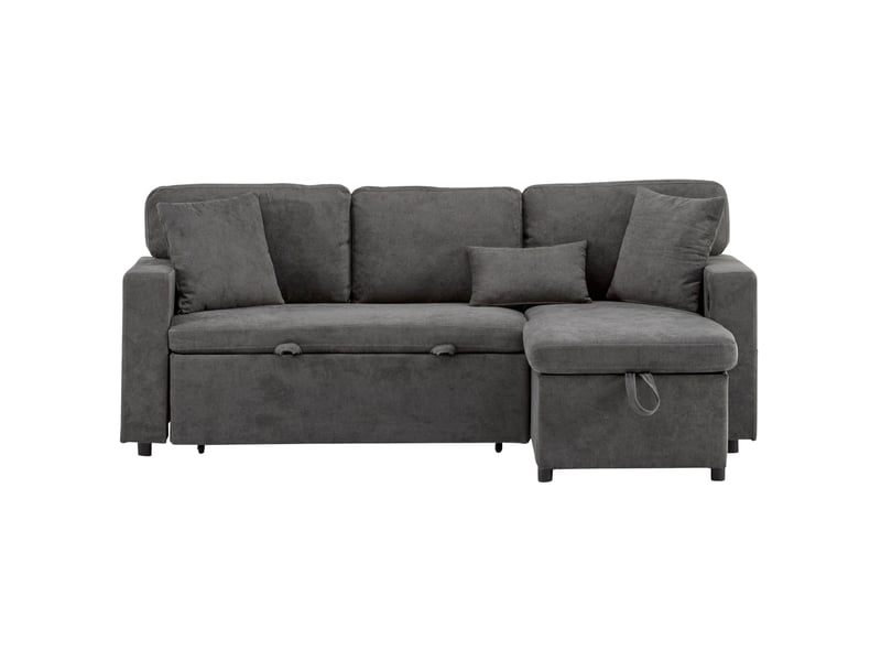  Canapé d'angle convertible 214x131x87 cm réversible avec rangement intégré mdf gris foncé  - Conforama A
